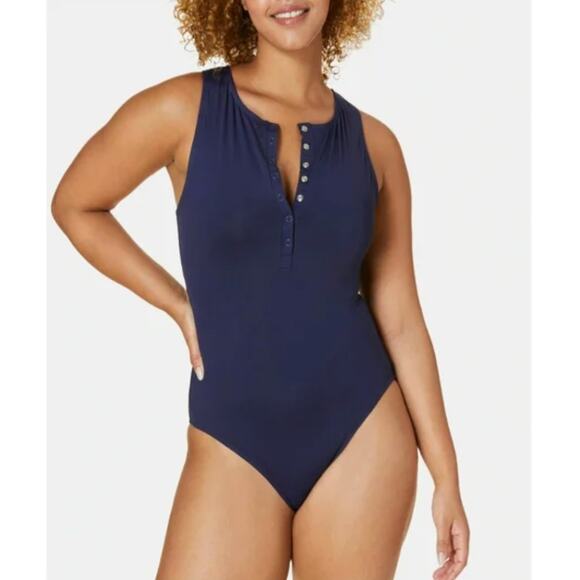 ANDIE Navy Blue Malibu Snap Front One Piece Swimsuit Women's Size XXL - Picture 1 of 7